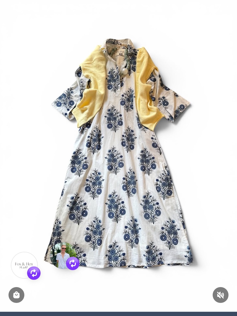 Fox & Hen Blue Block Print Cotton Dress